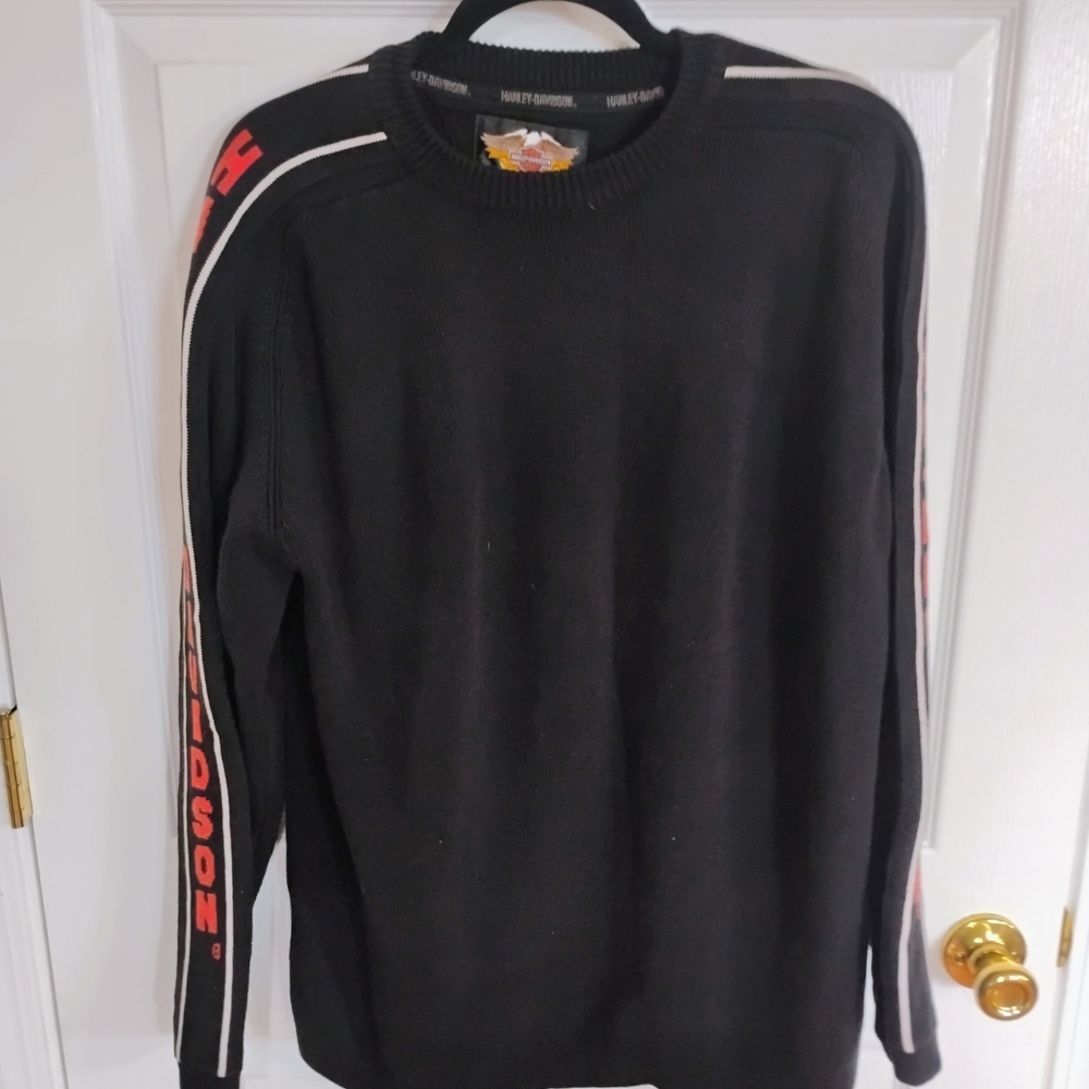 VINTAGE Harley-Davidson Black Crewneck Sweater with Red Accents